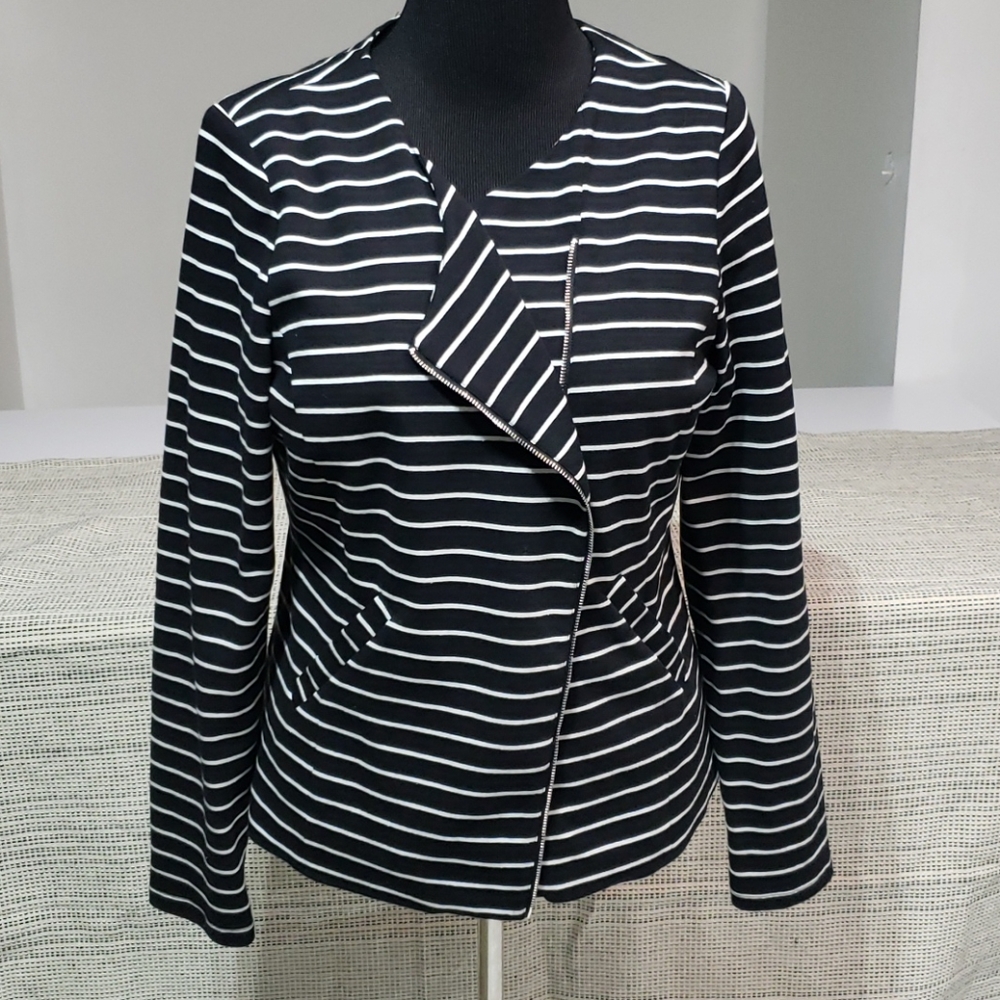 Asymmetric Striped Blazer/ Blk & Wht, Sz XL